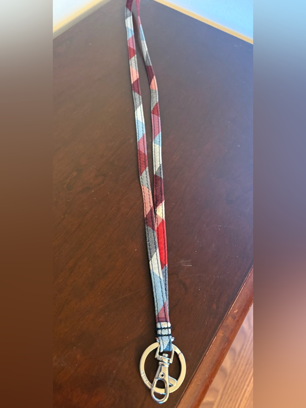 Vera Bradley Plaid Pattern Lanyard Keychain in Red, Blue, Gray